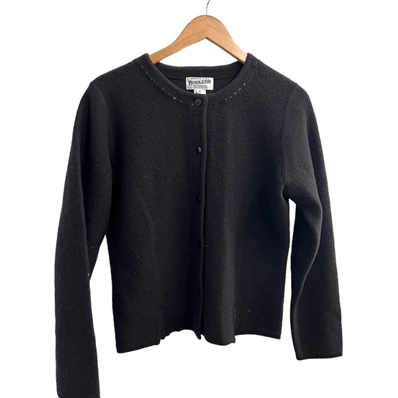 PENDLETON 100% Virgin Wool Black Beaded Cardigan Size Medium - Picture 1 of 10